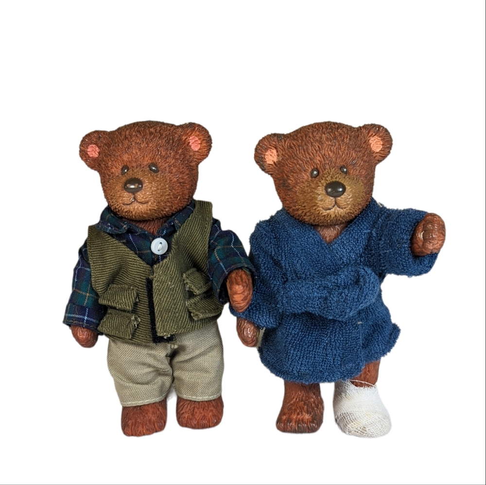 Russ Teddy Bear Vintage Figurine Movable Legs And Arms 4.5 in Mama And Papa